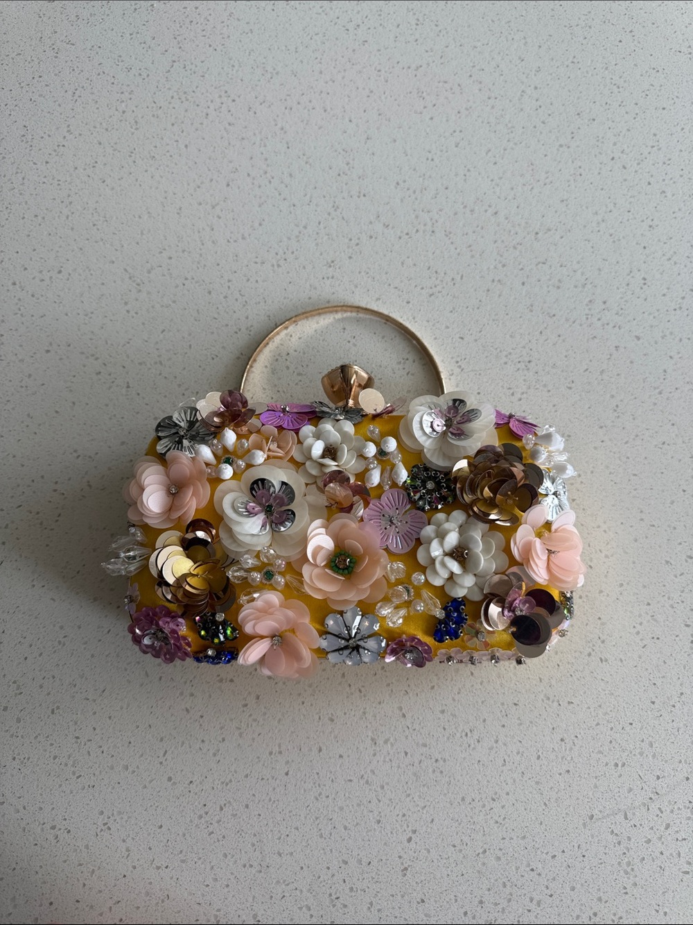 bebe Clutch Shoulder Bag Small purse Yellow Floral Top-Handle with Flowers - Picture 3 of 11